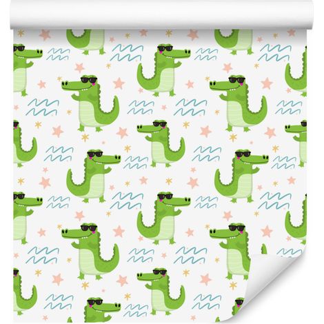 Carta da parati effetto coccodrillo bianca, verde lime e crema per soggiorno e camera da letto 50x1000 cm (1/5)