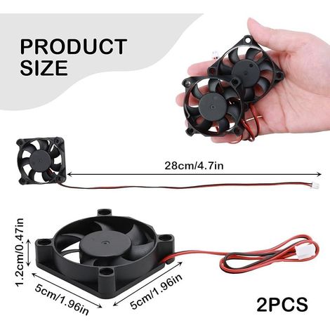 2PCS 50x50x10 mm DC 12V 5010 50mm Mini petit ventilateurs ventilateur miniature sans balais 12 V Silent Fan 50mm Ventilateur refroidissement silencieux avec fils ventilateur pour imprimante 3D