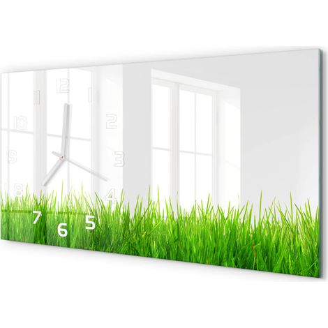 Horloge Murale Panoramique Artistique 60x30 cm Verre Trempé Design Original Herbe (1/5)