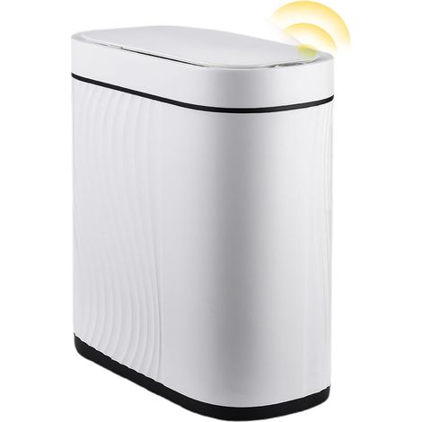 Poubelle de cuisine automatique à détecteur mouvement avec couvercle étroite intelligente sans contact et Noir Blanc (1/5)