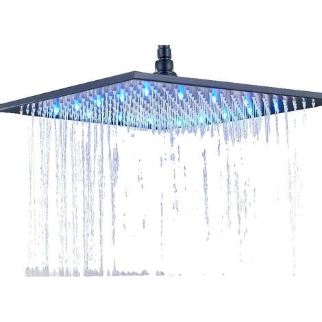 Ducha de lluvia, función de luz LED, diseño elegante, 12 pulgadas, color negro. (1/2)
