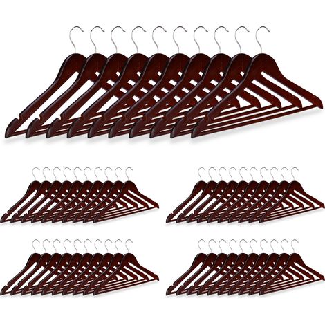 Set of 100 Relaxdays Wooden Clothes Hangers, Pants Rail, Skirts, Dresses, Jackets, 360° Swivel Hook, Brown