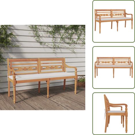 The Living Store Panchina Batavia con Cuscino 150 cm in Legno Massello di Teak - Panchina in legno