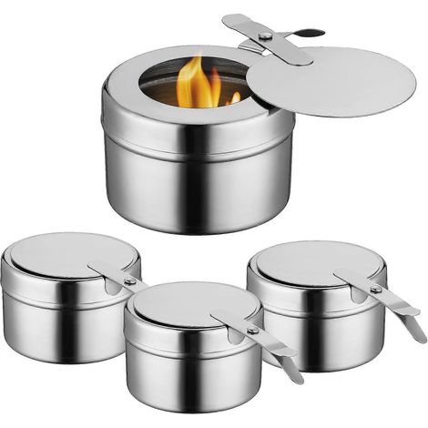 Lot de 4 supports à combustible en acier inoxydable avec couvercles, pour réchaud, barbecue ou buffet. (1/4)