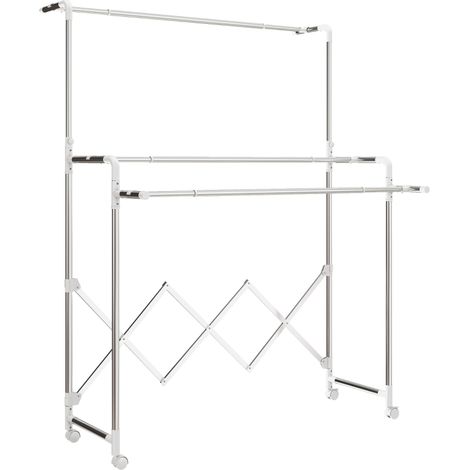 Séchoir tour sur roues – 3 tringles réglables, acier inox, intérieur/extérieur