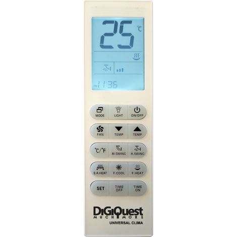 DIGIQUEST Telecomando Universal Clima – Compatibile con tutte le marche Ampio display retroilluminato Luce Led Regolatore di temperatura Configurazione facile e veloce