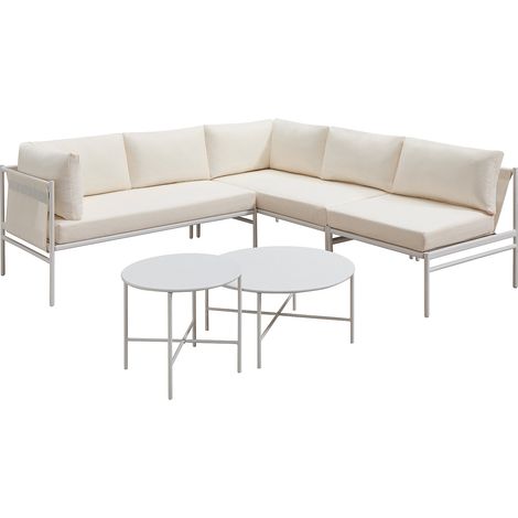 Salon de jardin modulable en acier : 2 canapés d'angle, 1 fauteuil et tables gigognes - Blanc - ULAME de MYLIA