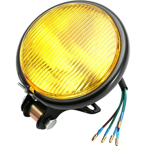 Phare avant moto universel rétro noir coque jaune lentille ampoule phare moto (1/5)