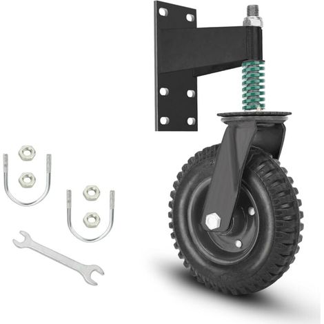 Rueda de 20 cm para portón metálico, capacidad de 272 kg, resorte giratorio de 360°, amortiguador, ruedas resistentes, herramienta de instalación incluida, color negro (1/5)