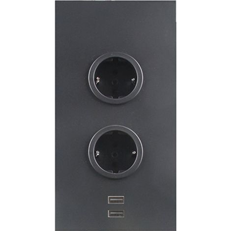 Caressi Ecksteckdose 2ST220 - Steckdose 2fach mit 2x USB für die vertikale Montage in einer Ecke, Edelstahl schwarz, 230V