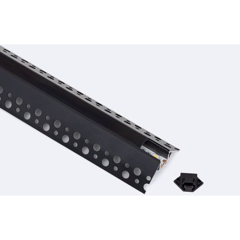 Profilo Alluminio Incasso in Cartongesso Angoli fra Pareti per Striscia LED fino a 9mm con Coperchio Continuo Nero 2 m Nero traslucido (1/4)