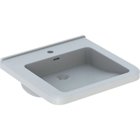 Lavabo Geberit Renova Comfort Square, adapté PMR, 55x52.5cm, troude robinetterie au centre, Blanc