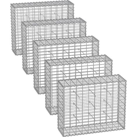 Set di 5 gabbioni per pietra in metallo gabbia per pietre cesto in rete 5 x 10 cm parete zincata aiuola decorazione da giardino 100 x 50 x 30 cm grigio 120005967