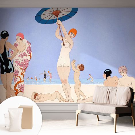 Papier peint intissé décoratif pour chambre et salon Design moderne à poser facilement - Colle incluse gratuite Plage rétro 312x219 cm (1/5)