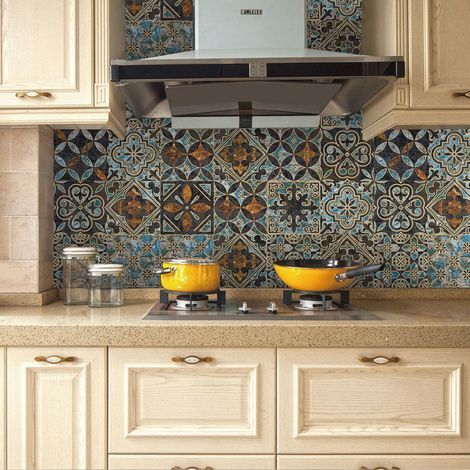 Autocollant en Tuile pour Salle de Bain et Cuisine, 24 Pcs Stickers muraux Carrelage adhésif Mosaque Autocollant Adhésive décorative à Carreaux de Ciment pour Carreaux de Murs Décor (20x20cm) (1/5)