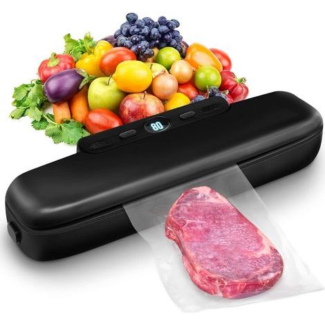 Machine à emballer sous vide automatique pour aliments, scellage sous vide One Touch pour la conservation des aliments secs et humides, machine à emballer sous vide compacte (noir) (1/5)