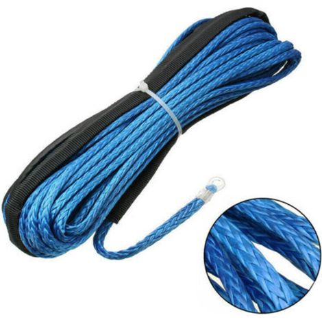 Corde de treuil, Corde de treuil Câble de 5mm x 15 m 7700lbs Sangle de remorquage de récupération de remorque Câble de Ligne de treuil pour Coffre SUV ATV UTV (Bleu)