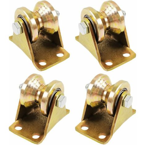 Poulie Simple pour de Levage Mouflage - Rail Roulette Portail Coulissan - Roue Gorge Forme en V de 55mm - Poulies Cable pour Treuil Roue Gorge - Pour cordes cordes en acier etc (4 Pcs) (1/5)