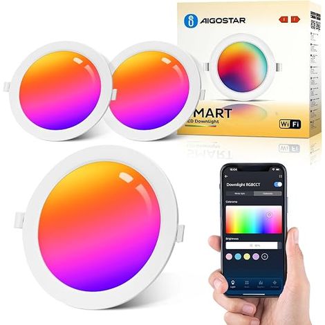 Set of 2 Dimmable Recessed LED Spotlights, RGB Colour Changing Recessed Spotlights, 15 W, Smart Recessed Ceiling Light, Neutral White for Kitchen Living Room (1/5)