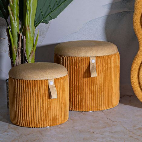 Pouf Contenitore Fianar, set da 2, Forma Rotondo, Colore Struttura Beige, 38x38x38h cm Arancione (1/5)