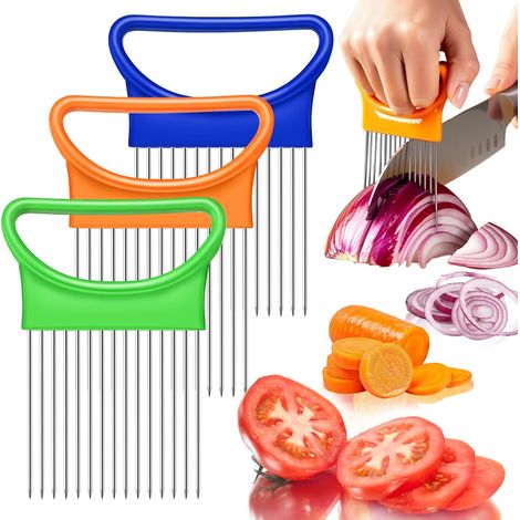 Bardusch-Ensemble de 3 coupe-oignons, coupe-oignons en acier inoxydable, peigne à découper les légumes, les fruits et la viande. (1/5)