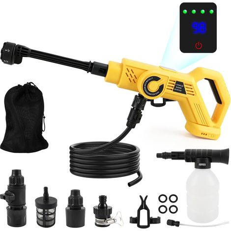 Cordless Pressure Washer 18V 20V 25000RPM Brushless Portable Car Cleaner with LCD Display and 4 Speed Levels for Cleaning Floors, Fences and Walls (Yellow (1/5)