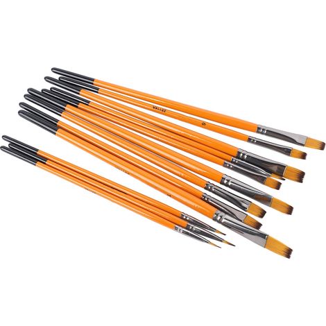 Lot de 12 pinceaux acryliques, corps en nylon lisse, manche en bois, virole en métal, largement utilisés dans les arts et l'artisanat, manche orange, pointe plate. (1/5)