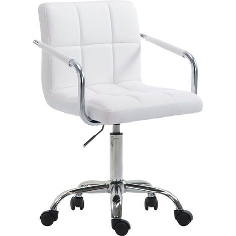 Sedia da ufficio su ruote, altezza regolabile, in PVC bianco e metallo cromato 100002542
