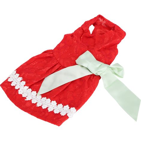 Robe d'été mignonne pour chienne, jupe sans manches en polyester avec nœud dans le dos, rouge, taille XS (XZD226). (1/5)