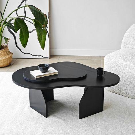 Table basse noire organique effet bois, 2 plateaux MARFA (1/5)