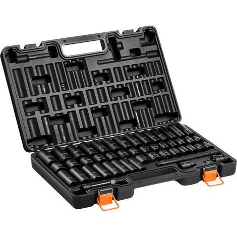 Mophorn 48-teiliges Schlagnuss-Set, 3/8 Zoll Antrieb, Sechskant-Steckschlüssel, SAE 5/16-3/4 Zoll & Metrisch 8-19 mm, 21-22 mm, Chrom-Vanadium-Stahl, mit Verlängerungsstange und Aufbewahrungskoffer (1/5)
