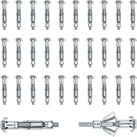 30 Pièce Chevilles, M6 x 52 mm Fixations Murales Creuses, Chevilles à Expansion avec Vis, Galvanisées Cheville, Métalliques Fixations D'ancrage pour Mur Creux (1/5)