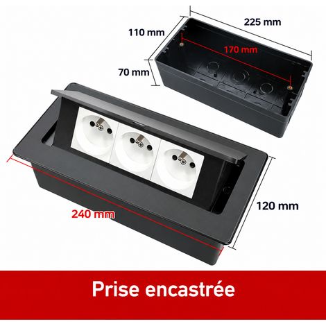 Bloc prise bureau encastrable escamotable Pop-up amorti 3 prises standard français noir AC 250V 4000W – Livraison gratuite (1/5)