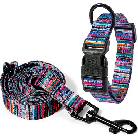 2 pièces Collier et laisse pour chien, polyester doux, boucle métallique rapide, taille M (26-42 cm), multicolore (1/5)