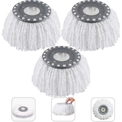 3Pcs Têtes Microfibre Balai, Mop Heads, Tête de Vadrouille Rechange Rond Têtes Mop Rotation à 360 pour Balais Serpillère Rotatif 360° (1/5)