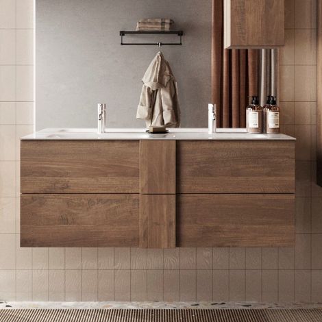 Meuble suspendu salle de bain en bois + vasque 120cm TERRA (1/5)