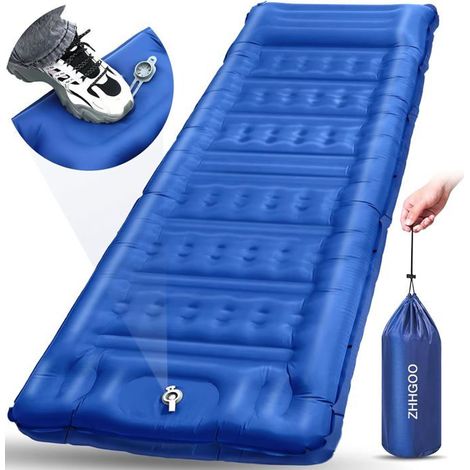 Matelas de Camping de 12 cm d'épaisseur, Ultraléger Matelas Gonflable Camping Pliable pour Camping Tente Randonnée,Bleu (1/4)