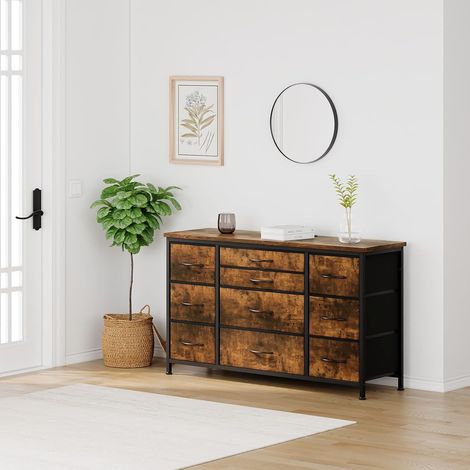 Commode à 10 Tiroir en Tissu, Commode De Chambre, Meuble TV avec Station De Charge, Meuble De Rangement pour Salon, Chambre d'enfant,121x39x70cm(Brun) (1/5)