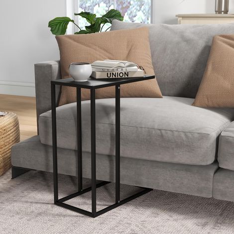 Beistelltisch Couchtisch in C-Form, Sofatisch, Nachttisch mit Stahlgestell, Laptoptisch für Schlafzimmer, Büro, Schwarz (1/5)