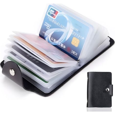Porte-cartes Vertical Noir en Cuir Souple avec 24 Emplacements, Étui pour Cartes Bancaires, ID et Crédit