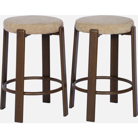 Taburete de bar vintage acero efecto madera oscura y tejido texturizado, set de 2 (1/5)