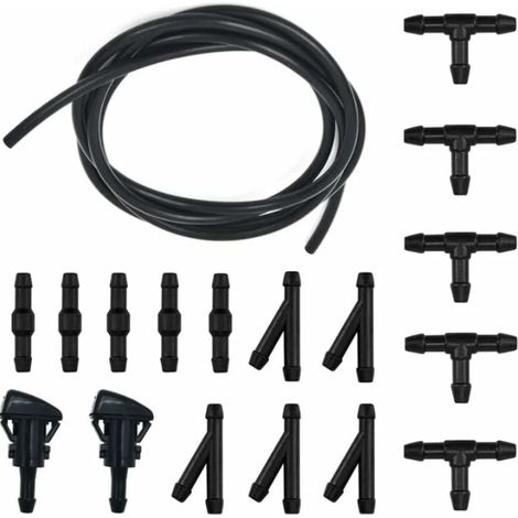 Durite Lave Glace, Kit de Tuyau Essuie Glace, 5M Tuyau de Liquide de Lave-Glace, avec raccord de tuyau 15 Pices + 2 Pcs Buse