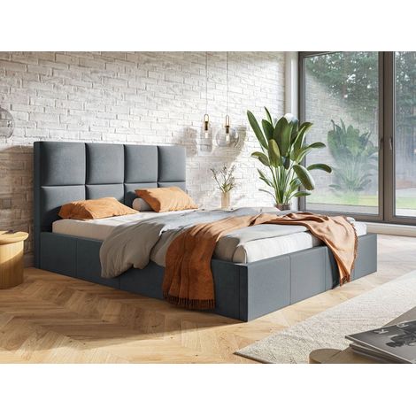 Lit rembourré avec rangement 160x200 velours gris foncé Malo (1/5)