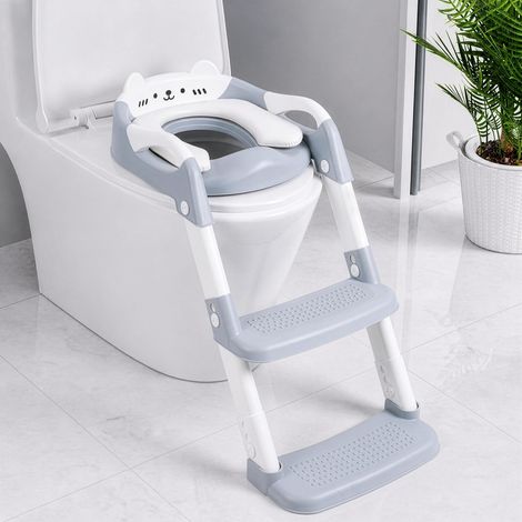 WC-Sitzerhöhung für Kinder, grau Verbreitertes und rutschfestes Pedal Einfache Montage und Aufbewahrung Höhenverstellbar Spritzschutz