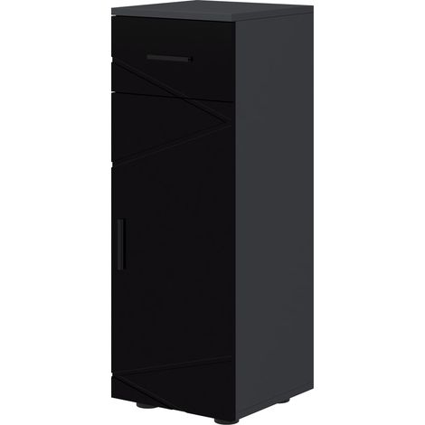 Mobiletto Bagno 1 Cassetto 1 Anta 30x30x82 cm in Truciolato Nero e Grigio (1/5)