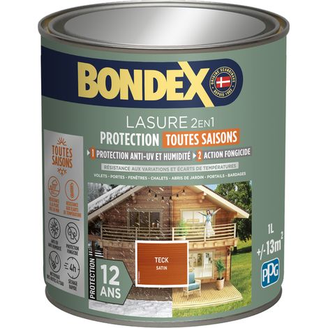 Lasure 2en1 Protection Toutes Saisons 12 ans - 1L - Teck - Bondex