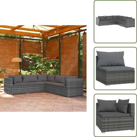Cuscini per divano - vidaXL Set Divani da Giardino con Cuscini 5 pz in Polyrattan Grigio - Divano angolare