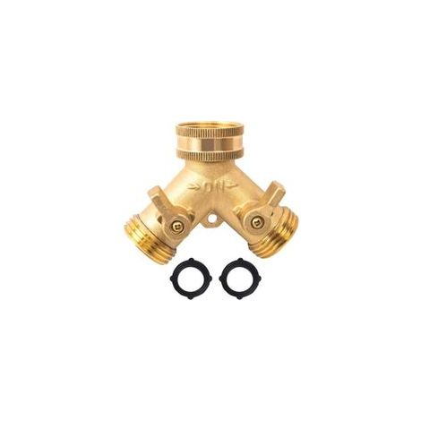 Grifo doble para lavadora, conector en Y de 2 vías de 3/4" para manguera de jardín con válvulas de encendido/apagado independientes para conectar 2 electrodomésticos al grifo de jardín.