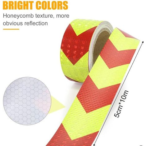 SNQ – Ruban de signalisation réfléchissant rouge et jaune 5cm x 10m – Haute visibilité étanche pour chantiers humides – Surface ultraréfléchissante