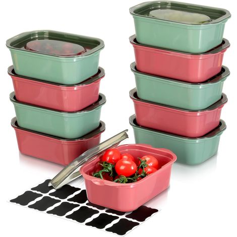 Boites Alimentaires Hermétiques Anti-Fuite avec Couvercles, 10pcs Boite Rangement Plastique, Meal Prep Containers Hermétiques, Utilisables au Micro-ondes et Lave-Vaiselle, 500ml Vertes Rouges (1/5)